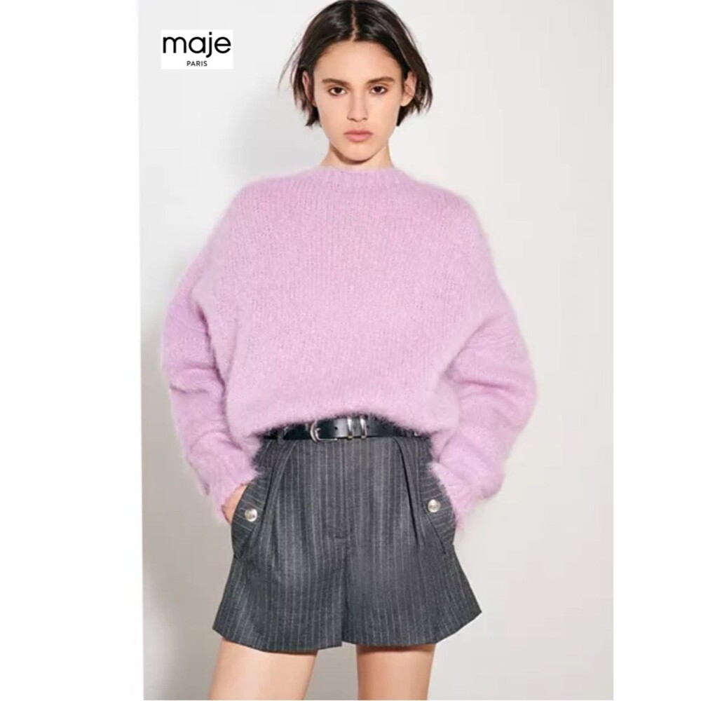 Maje Mignon Oversized Sweater 1 S Lilac Purple Cozy Knit Soft Relaxed Slouchy